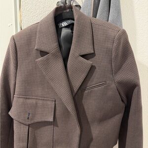 Zara Taupe Plaid Blazer